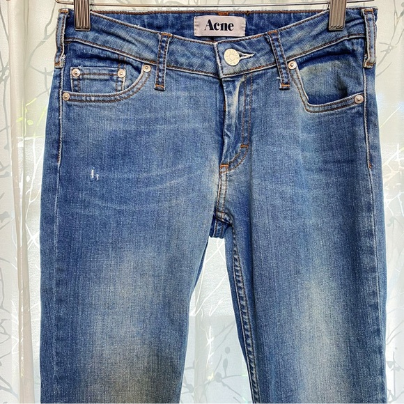 ACNE STUDIOS kex catch low waist skinny straight leg knee stitching blue jeans - Picture 3 of 10